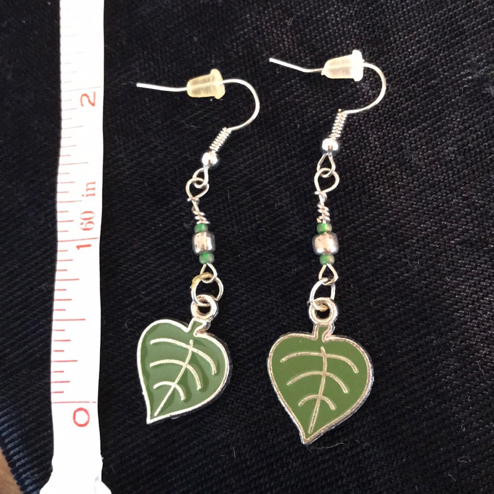 Handmade green leaf earrings